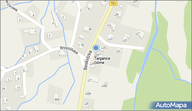 Targanice, Beskidzka, 123, mapa Targanice