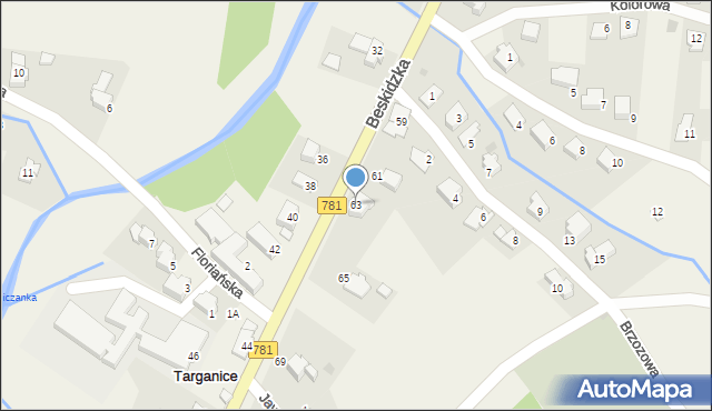 Targanice, Beskidzka, 63, mapa Targanice