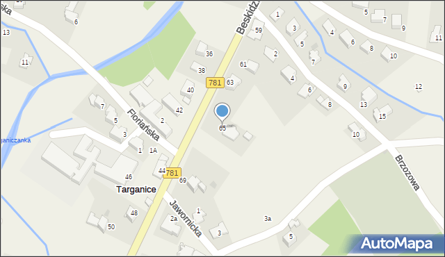 Targanice, Beskidzka, 65, mapa Targanice