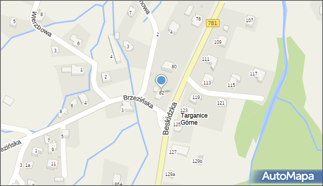 Targanice, Beskidzka, 82, mapa Targanice