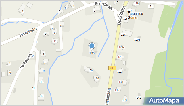 Targanice, Beskidzka, 86A, mapa Targanice