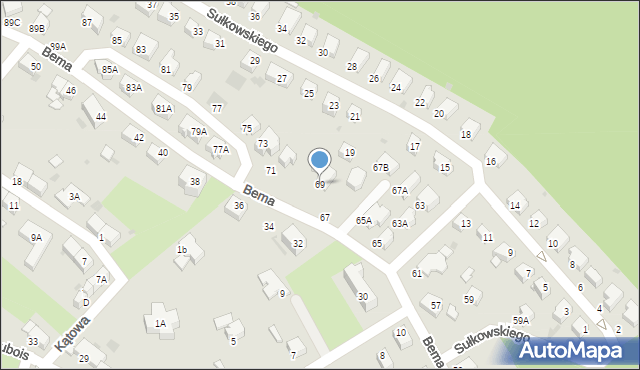 Wałbrzych, Bema Józefa, gen., 69, mapa Wałbrzycha