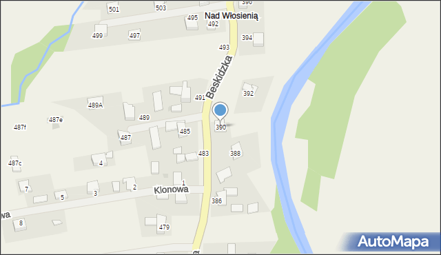 Wieprz, Beskidzka, 390, mapa Wieprz