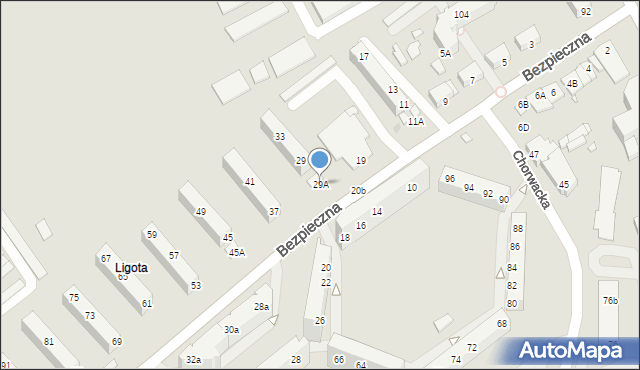 Wrocław, Bezpieczna, 29A, mapa Wrocławia