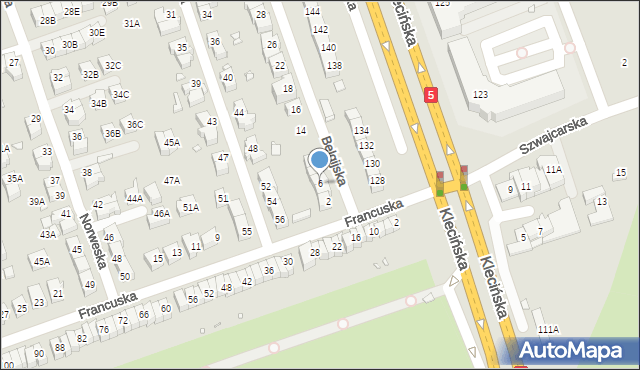 Wrocław, Belgijska, 6, mapa Wrocławia