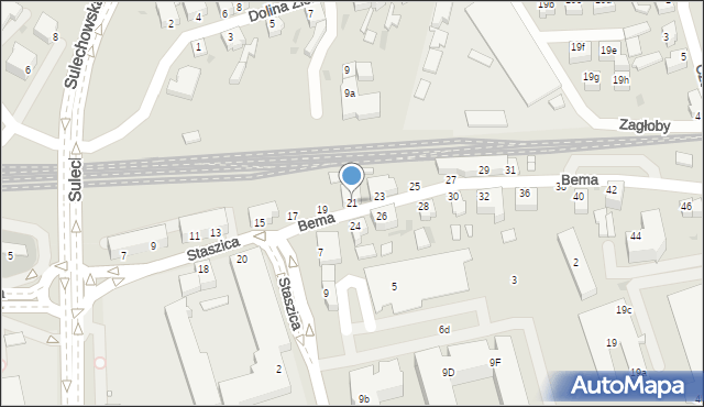 Zielona Góra, Bema Józefa, gen., 21, mapa Zielona Góra