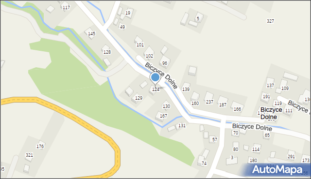 Biczyce Dolne, Biczyce Dolne, 124, mapa Biczyce Dolne