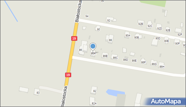 Bielsk Podlaski, Białostocka, 86A, mapa Bielsk Podlaski