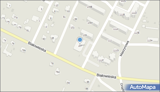 Bielsk Podlaski, Białowieska, 107, mapa Bielsk Podlaski