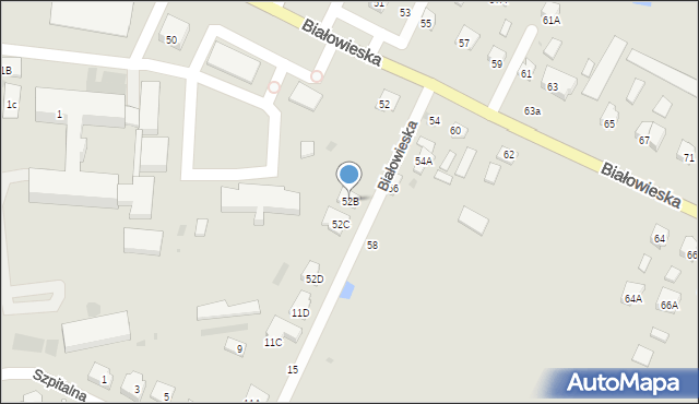 Bielsk Podlaski, Białowieska, 52B, mapa Bielsk Podlaski