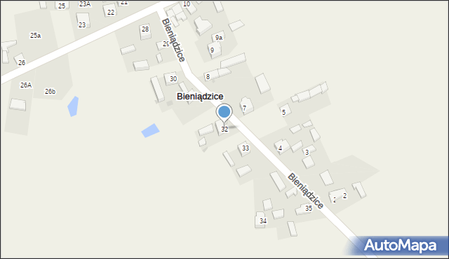 Bieniądzice, Bieniądzice, 32, mapa Bieniądzice