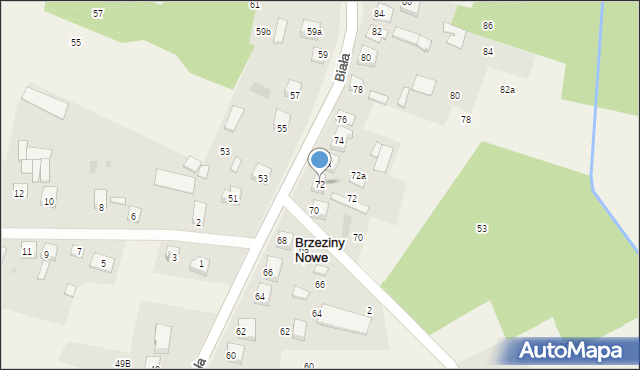 Brzeziny Nowe, Biała, 72, mapa Brzeziny Nowe