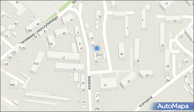 Bydgoszcz, Bielicka, 17, mapa Bydgoszczy
