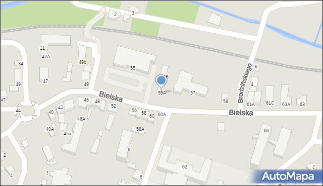 Cieszyn, Bielska, 55A, mapa Cieszyna