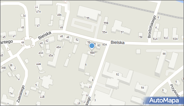 Cieszyn, Bielska, 58A, mapa Cieszyna