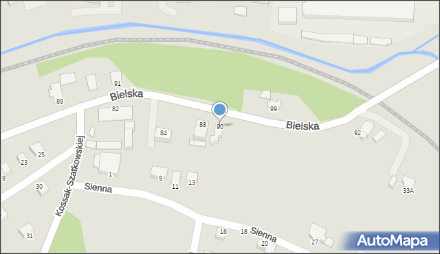 Cieszyn, Bielska, 90, mapa Cieszyna