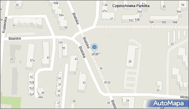 Częstochowa, Bialska, 36/38, mapa Częstochowy