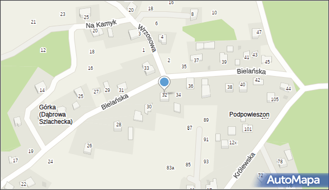 Dąbrowa Szlachecka, Bielańska, 32, mapa Dąbrowa Szlachecka