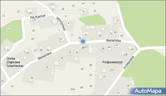 Dąbrowa Szlachecka, Bielańska, 36, mapa Dąbrowa Szlachecka