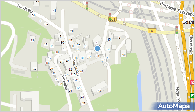 Gdańsk, Biskupia, 33, mapa Gdańska