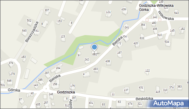 Godziszka, Bielska, 691, mapa Godziszka