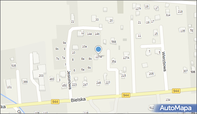 Jaworze, Bielska, 117A, mapa Jaworze