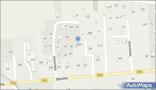 Jaworze, Bielska, 117A, mapa Jaworze