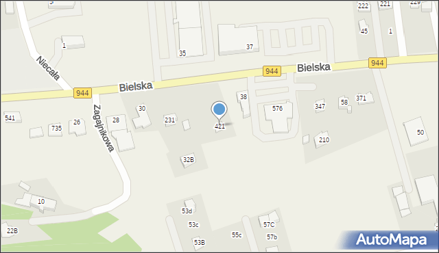 Jaworze, Bielska, 421, mapa Jaworze