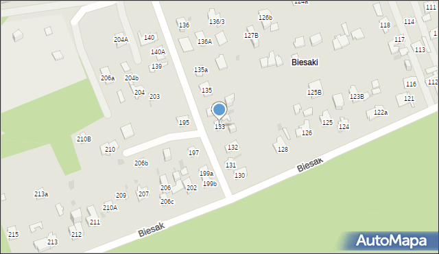 Kielce, Biesak, 133, mapa Kielc