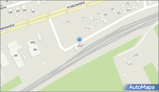 Kielce, Biesak, 281a, mapa Kielc
