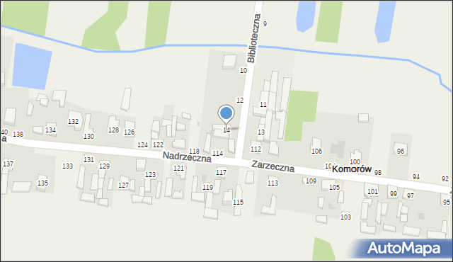 Komorów, Biblioteczna, 14, mapa Komorów