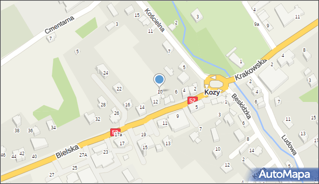 Kozy, Bielska, 10, mapa Kozy