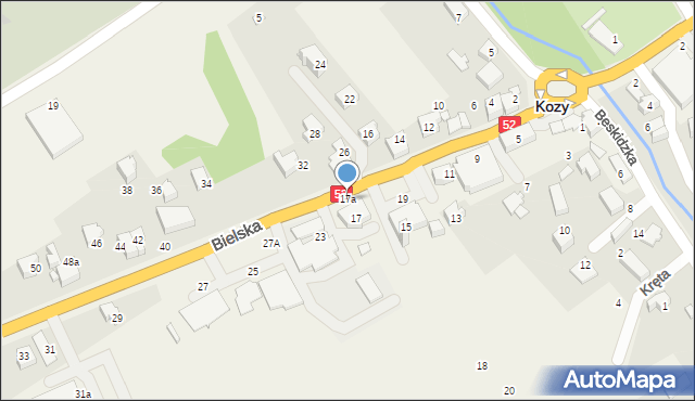 Kozy, Bielska, 17a, mapa Kozy