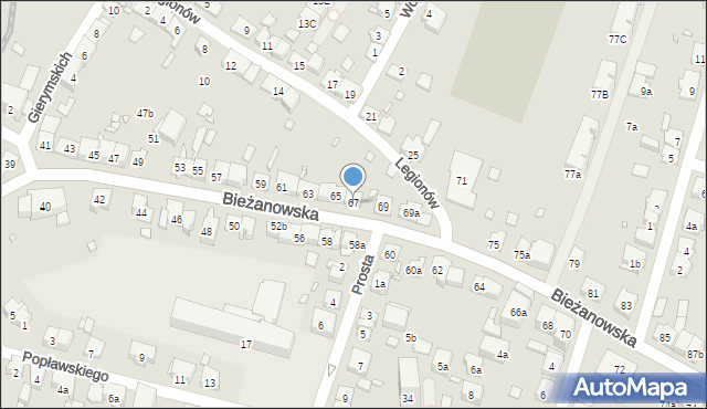 Kraków, Bieżanowska, 67, mapa Krakowa