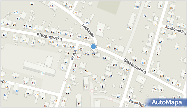 Kraków, Bieżanowska, 62, mapa Krakowa