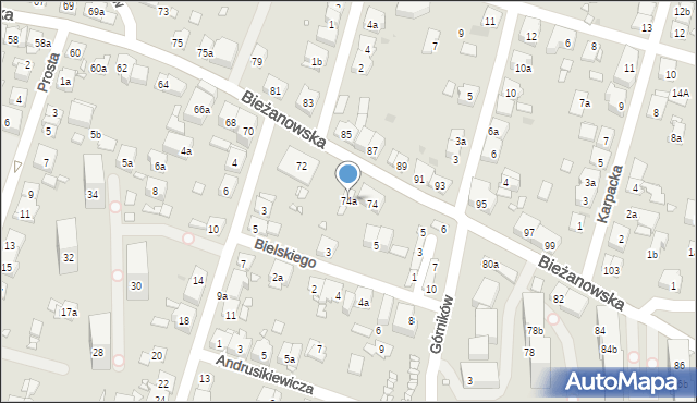Kraków, Bieżanowska, 74a, mapa Krakowa