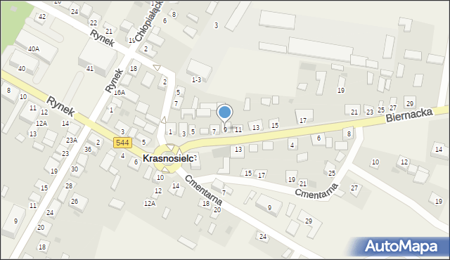 Krasnosielc, Biernacka, 9, mapa Krasnosielc