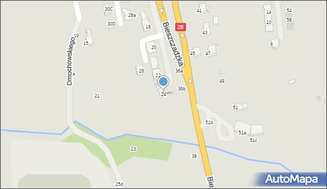 Krosno, Bieszczadzka, 24, mapa Krosna