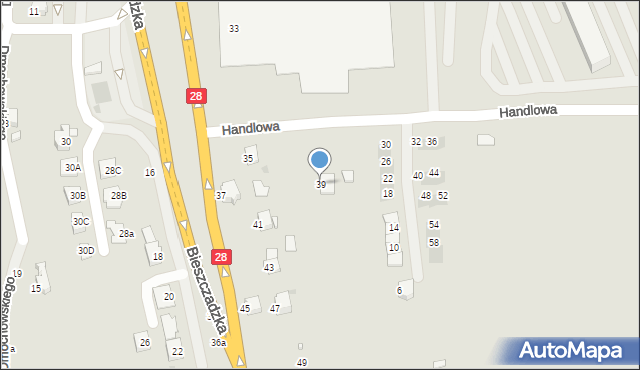 Krosno, Bieszczadzka, 39, mapa Krosna