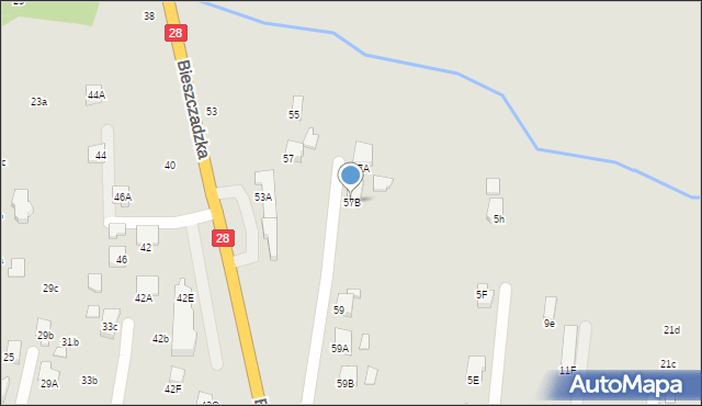 Krosno, Bieszczadzka, 57B, mapa Krosna