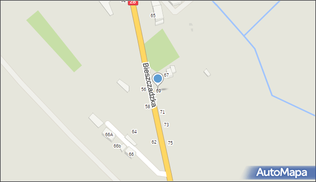 Krosno, Bieszczadzka, 69, mapa Krosna