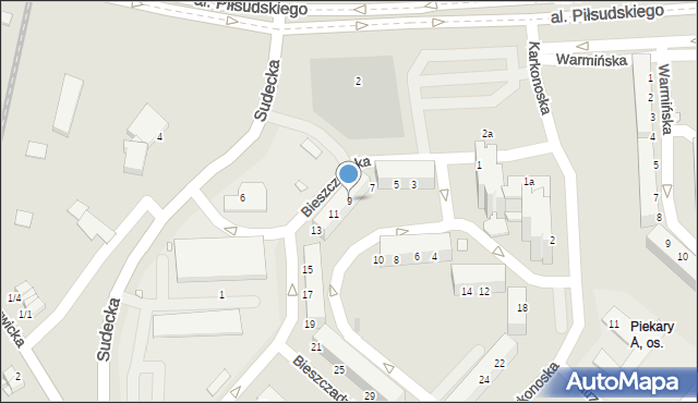 Legnica, Bieszczadzka, 9, mapa Legnicy