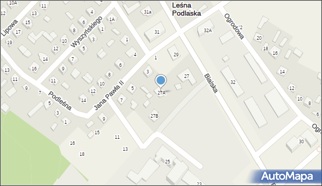 Leśna Podlaska, Bialska, 27A, mapa Leśna Podlaska