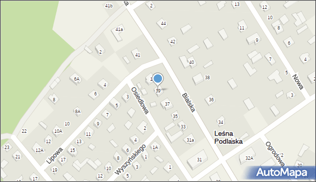 Leśna Podlaska, Bialska, 39, mapa Leśna Podlaska