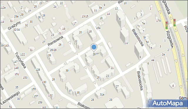 Łódź, Białostocka, 19, mapa Łodzi