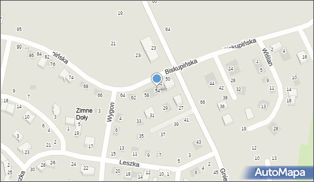 Lublin, Biskupińska, 54, mapa Lublina