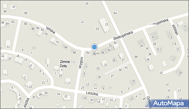 Lublin, Biskupińska, 62, mapa Lublina