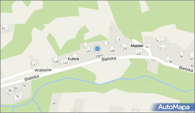 Międzybrodzie Bialskie, Bielska, 108, mapa Międzybrodzie Bialskie