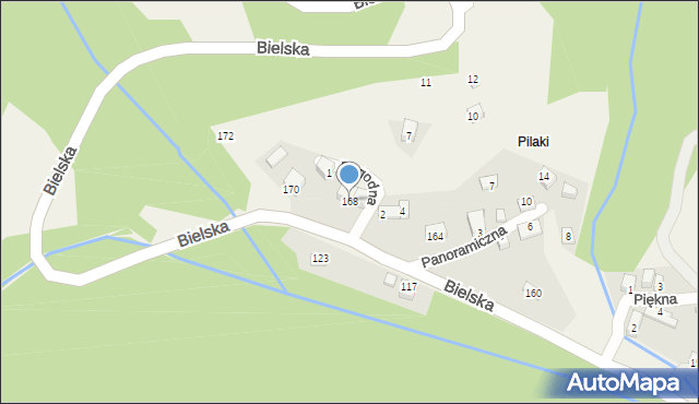 Międzybrodzie Bialskie, Bielska, 168, mapa Międzybrodzie Bialskie