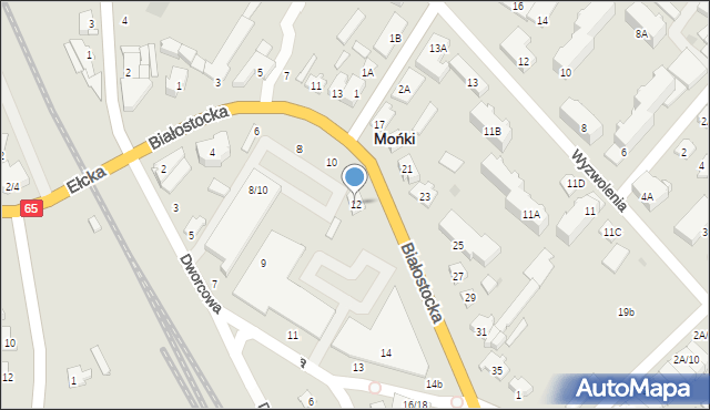 Mońki, Białostocka, 12, mapa Mońki